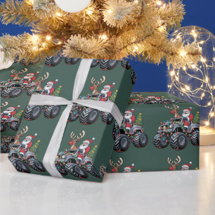 Papel De Regalo Camión Monstruo Navidad Santa Fiesta Niños