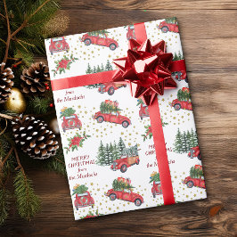 Papel De Regalo Camión retro y árboles navideños para autos