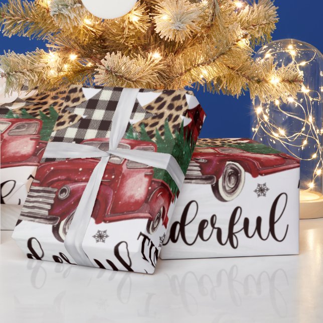 Papel De Regalo Camión Rojo, Árbol de Pino (Vacaciones)