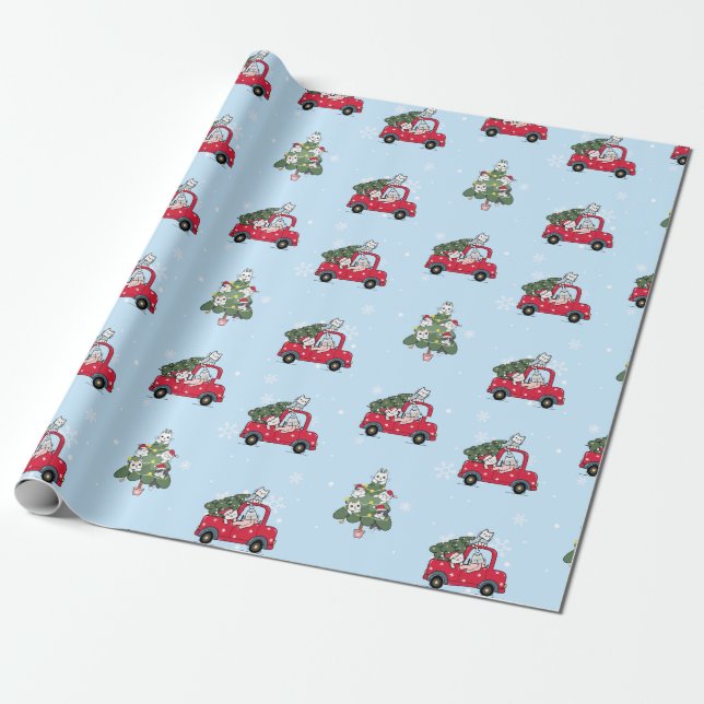 Papel De Regalo Camión Rojo Azul Cats Navidad gatitos navidades (Desenrollado)