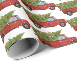 Papel De Regalo Camión rojo con árbol de Navidad