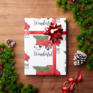 Papel De Regalo Camión Rojo Cute navidad en árbol navideño