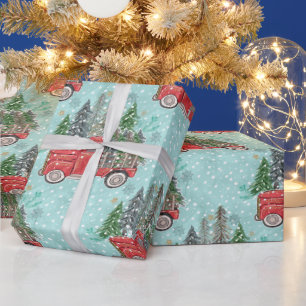 Papel De Regalo Camión Rojo de Navidad 