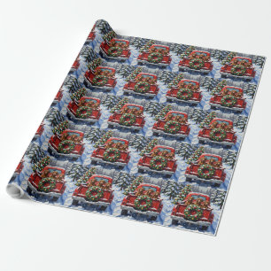 Papel De Regalo Camión Rojo de Navidad Dachshund Vacaciones