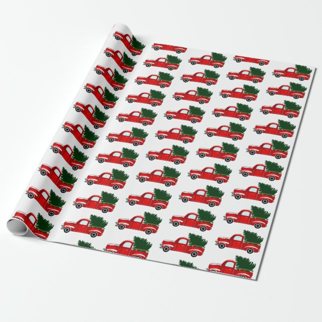 Papel De Regalo Camión Rojo de Navidad Fiesta Navideña Rústica (Desenrollado)