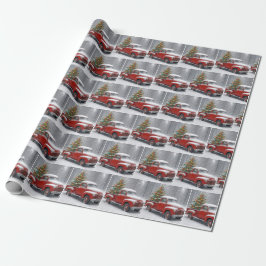 Papel De Regalo Camión Rojo Retro Con Árbol de Navidad