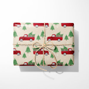 Papel De Regalo Camión Rojo Rústico Navidad
