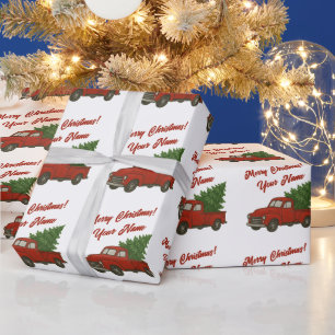 Papel De Regalo Camión rojo viejo con árbol de Navidad personaliza