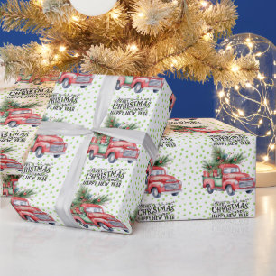 Papel De Regalo Camión rojo vintage con árbol de Navidad