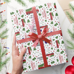 Papel De Regalo Camión rojo vintage con Navidades de árbol