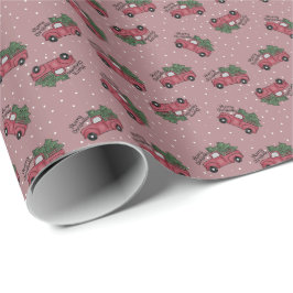Papel De Regalo Camión Rojo Vintage de Feliz Navidad