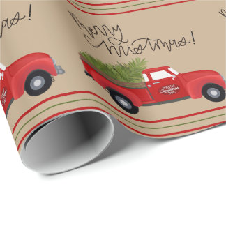 Papel De Regalo Camión rojo vintage, envolvimiento de kraft para á
