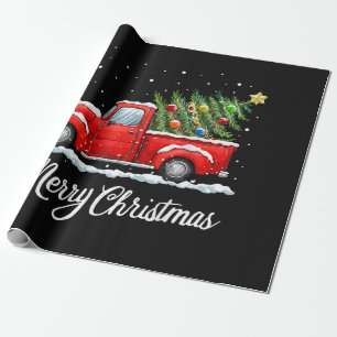 Papel De Regalo Camión Rojo Vintage Feliz Navidad con Árbol