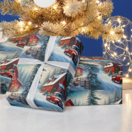 Papel De Regalo Camión Rojo Vintage y Navidades del Barn Rojo