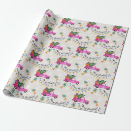 Papel De Regalo Camión Rosa Rojo Con Árbol Y Deseos