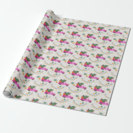 Papel De Regalo Camión Rosa Rojo Con Árbol Y Deseos