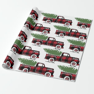 Papel De Regalo Camión rural rústico con árbol de Navidad