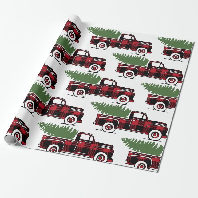 Papel De Regalo Camión rural rústico con árbol de Navidad (Desenrollado)