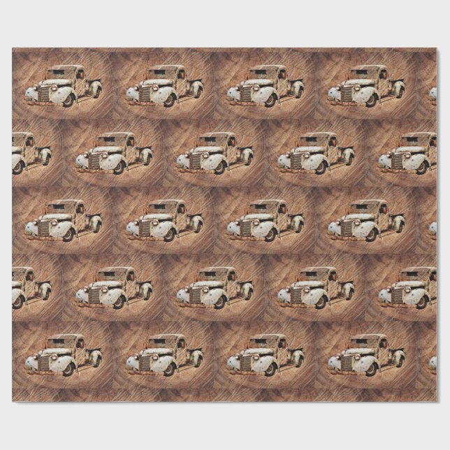 Papel De Regalo Camión Vintage Rustic Wood (Superficie plana)