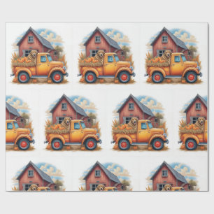 Papel De Regalo Camión vintage y perro cazador en otoño, otoño,
