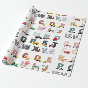 Papel De Regalo Camiones ABC Cute Alphabet, Vehículos De Transport