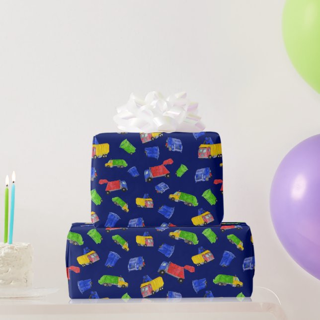 Papel De Regalo Camiones de Basura Trash Bash Patrón Azul (Regalos de fiesta)