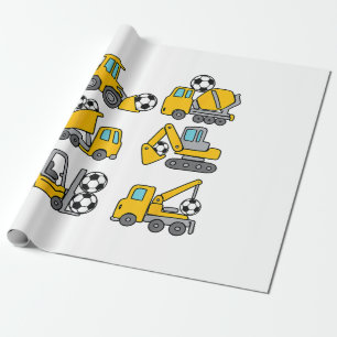 Papel De Regalo Camiones de construcción de fútbol para niños de b