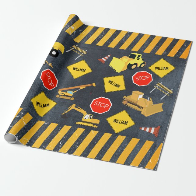 Papel De Regalo Camiones de construcción Maquinaria pesada Nombre  (Desenrollado)