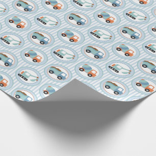 Papel De Regalo Camiones de la construcción - blanco azul lindo
