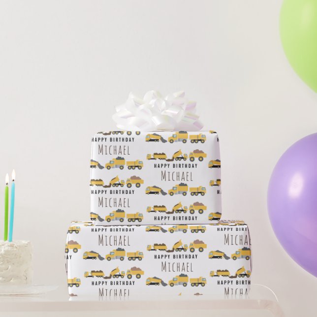 Papel De Regalo Camiones de volcado Cute Camiones de construcción  (Regalos de fiesta)