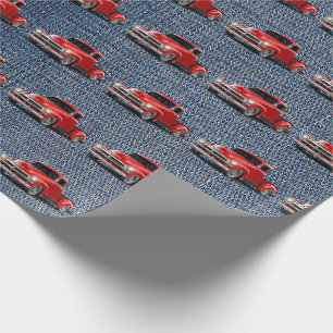 Papel De Regalo Camiones retro en Blue Jean Denim