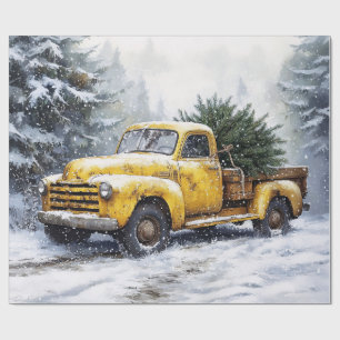 Papel De Regalo Camioneta Amarilla Vintage Navideña