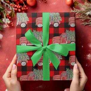 Papel De Regalo Camioneta de Navidad de Cuadro de Búfalo Rústico C