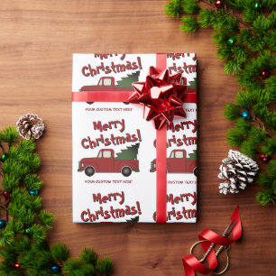 Papel De Regalo Camioneta roja antigua linda con árbol de Navidad