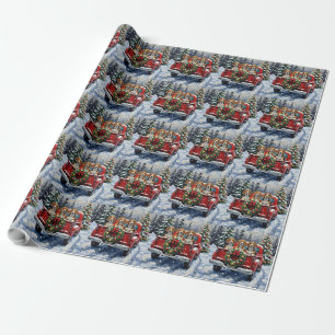 Papel De Regalo Camioneta Roja de Navidad Beagle Fiesta