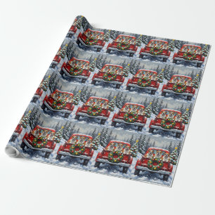 Papel De Regalo Camioneta Roja de Navidad Bulldog