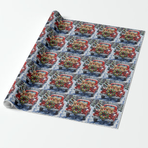 Papel De Regalo Camioneta Roja de Navidad Cockapoo Fiesta
