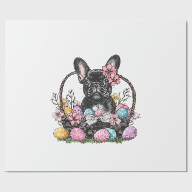Papel De Regalo Camiseta de Frenchie Dog Easter Frenchie Dog Eggs  (Superficie plana)