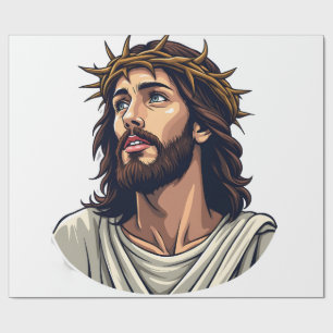 Papel De Regalo Camiseta de grabado vintage de Jesús con corona de