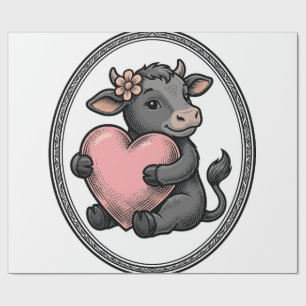 Papel De Regalo Camiseta de granja de grabado vintage corazón de v