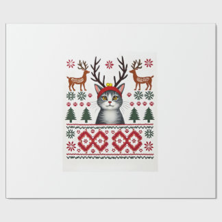 Papel De Regalo Camiseta Fea de Navidad de Gato Reno