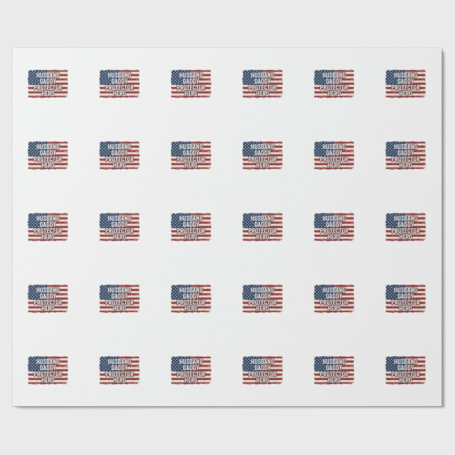 Papel De Regalo Camiseta Patriótica Marido Papá Protector Héroe Ba (Superficie plana)