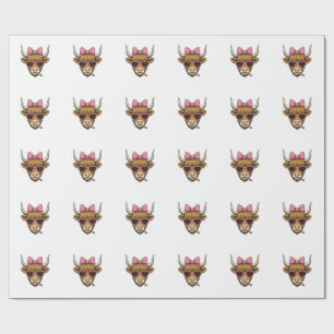 Papel De Regalo Camiseta Vintage de Cute Highland Cow Heart Glasse
