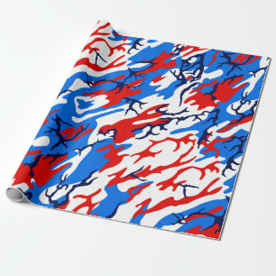Papel De Regalo Camo blanco y azul rojo
