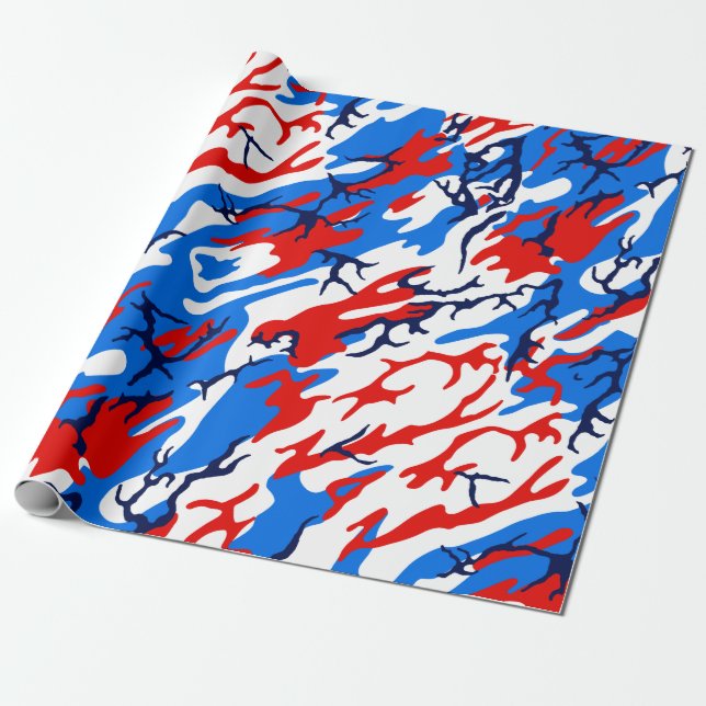 Papel De Regalo Camo blanco y azul rojo (Desenrollado)