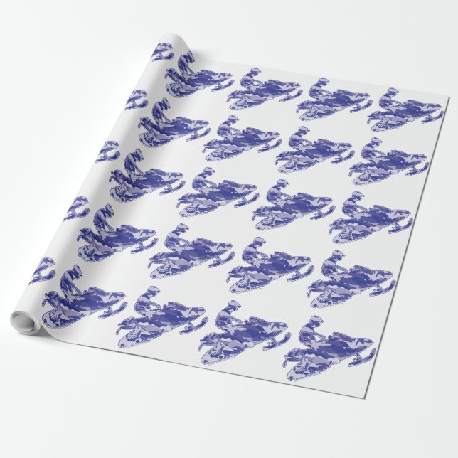 Papel De Regalo Camo Blue Snowmobiler (Desenrollado)