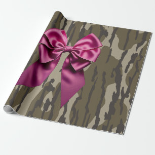 Papel De Regalo Camo de niñas lazo de cinta rosa en fondo de camuf
