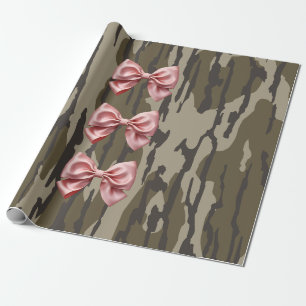 Papel De Regalo Camo Estética de Tierras Bajas Rosa Bebe Lazos y M