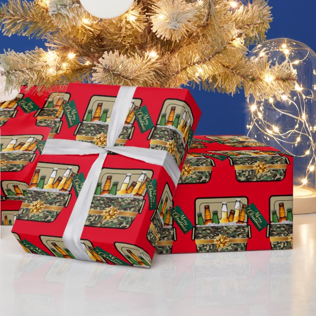 Papel De Regalo Camo Ice Chest con Cerveza Feliz Navidad (Vacaciones)