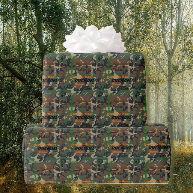 Papel De Regalo Camo Repetir NOMBRE Feliz Regalo de Cumpleaños (Subido por el creador)